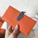 Imitation Replica Hermes Bi-Color Epsom Bearn Wallet Orange/Blue Jean HJ00103