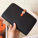 Knockoff Hermes Bicolor Dogon Duo Wallet In Black/Orange Leather HJ00494