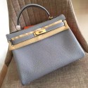 Knockoff Hermes Blue Lin Clemence Kelly Retourne 28cm Handmade Bag HJ01157
