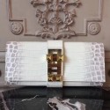 Knockoff Hermes Medor Clutch Bag In White Crocodile Leather HJ00596