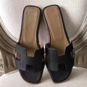 Knockoff Imitation Hermes Oran Sandals In Black Epsom Leather HJ01082