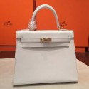 Knockoff Knockoff Luxury Hermes White Epsom Kelly 25cm Sellier Handmade Bag HJ01335