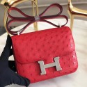 Knockoff Luxury Fake Hermes Mini Constance 18cm Red Ostrich Leather HJ00852