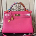 Knockoff Wholesale Hermes Rose Red Clemence Kelly 32cm Retourne Bag HJ00052