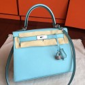 Luxury Fake 1:1 Hermes Blue Atoll Epsom Kelly Sellier 28cm Handmade Bag HJ00251