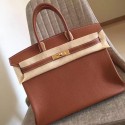 Luxury Replica Hermes Gold Clemence Birkin 30cm Handmade Bag HJ00553