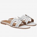 Luxury Replica Hermes Oran Studs Sandals In White Leather HJ01246
