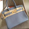 Luxury Wholesale Hermes Blue Lin Clemence Birkin 30cm Handmade Bag HJ01318