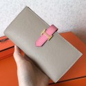 Replica Faux Hermes Bi-Color Epsom Bearn Wallet Grey/Pink HJ00180
