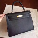 Replica Hermes Black Epsom Kelly Sellier 28cm Handmade Bag Replica HJ01142