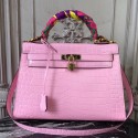 Replica Hermes Kelly 32cm Bag In Pink Crocodile Leather HJ00521