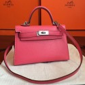 Replica Hermes Rose Lipstick Chevre Kelly Mini II 20cm Handmade Bag Replica HJ01063