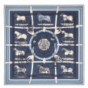 Top Replica Hermes Blue H Imprimeur Fou Couvertures D'Ex-Libris Shawl 140cm HJ00420