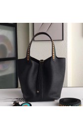 1:1 Fake Hermes Black Picotin Lock 22cm Braided Handles Bag HJ00099