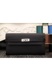AAA Discount Hermes Kelly Longue Wallet In Black Epsom Leather HJ00905