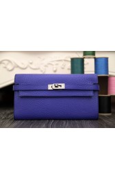 AAA Replica Top Fake Hermes Kelly Longue Wallet In Electric Blue Clemence Leather HJ01084