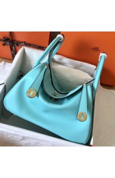 Fake Best Quality Hermes Blue Atoll Lindy 30cm Swift Handmade Bag Replica HJ00443