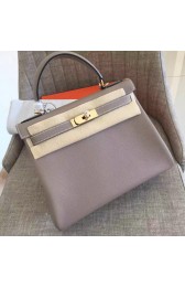 Fake Luxury Hermes Grey Clemence Kelly Retourne 28cm Handmade Bag HJ00153