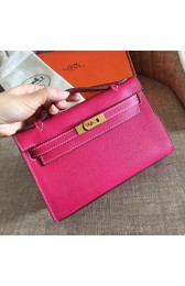 Fake Replica Designer Hermes Rose Red Epsom Kelly Pochette Handmade Bag HJ00207