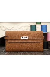 Fake Replica High Quality Hermes Kelly Longue Wallet In Brown Clemence Leather HJ00491