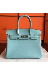 Faux AAA Hermes Blue Atoll Clemence Birkin 30cm Handmade Bag HJ00350