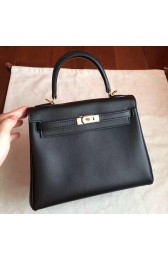 Faux Hermes Black Swift Kelly 25cm Retourne Handmade Bag HJ00772