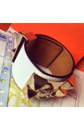 Faux Hermes White Epsom Collier De Chien Bracelet Size S HJ01327
