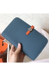 Hermes Bicolor Dogon Duo Wallet In Jean/Orange Leather HJ00708