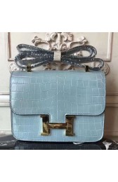 Hermes Blue Lin Constance MM 24cm Crocodile Bag HJ00400