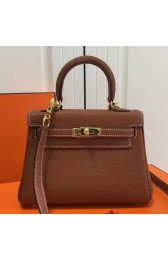 Hermes Brown Clemence Kelly 20cm GHW Bag Replica HJ00813