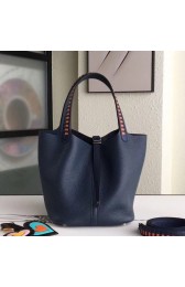 Hermes Navy Picotin Lock 22cm Braided Handles Bag HJ00693