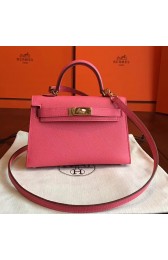 Hermes Rose Lipstick Epsom Kelly Mini II 20cm Handmade Bag Replica HJ01296