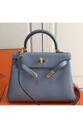 High End Replica Hermes Blue Lin Clemence Kelly 25cm GHW Bag HJ00935
