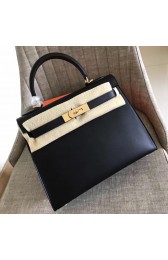 Imitation Hermes Black Swift Kelly Sellier 28cm Handmade Bag HJ00115