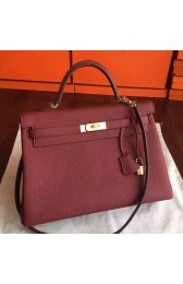 Imitation Hermes Bordeaux Clemence Kelly 35cm Handmade Bag HJ01309