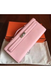 Imitation Hermes Rose Dragee Swift Kelly Cut Clutch Handmade Bag HJ01281
