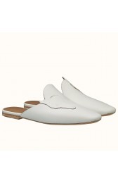 Imitation Hermes Tangeria Mule In White Calfskin Leather HJ01278