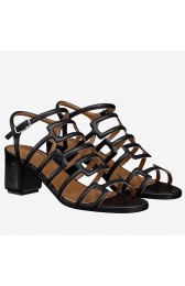 Imitation Knockoff Hermes Oracle Sandals In Black Leather HJ01280