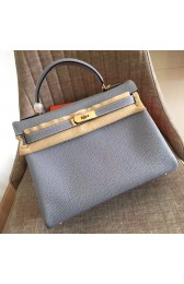 Knockoff Hermes Blue Lin Clemence Kelly Retourne 28cm Handmade Bag HJ01157