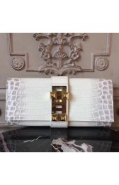 Knockoff Hermes Medor Clutch Bag In White Crocodile Leather HJ00596