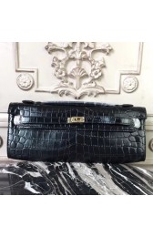 Knockoff Luxury Hermes Black Crocodile Kelly Cut Clutch Bag HJ00945