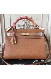 Luxury Imitation Best Cheap Hermes Brown Clemence Kelly 32cm Retourne Bag HJ00805