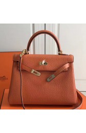 Replica Cheap Hermes Orange Clemence Kelly 25cm GHW Bag HJ01116