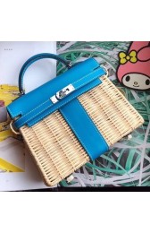 Replica Fashion Hermes Blue Picnic Kelly Mini 20cm Wicker Bag HJ00472