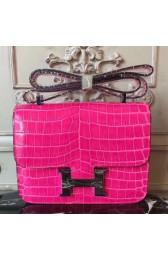 Replica Hermes Rose Red Constance MM 24cm Crocodile Bag HJ00548