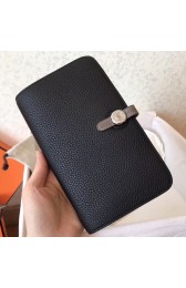 Replica Perfect Hermes Bicolor Dogon Duo Wallet In Black/Taupe Leather HJ01304