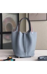 Top Quality Hermes Blue Lin Picotin Lock 18cm Bag With Braided Handles HJ00878