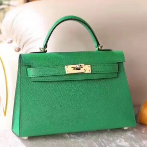 1:1 Replica Hermes Bamboo Epsom Kelly Mini II 20cm Handmade Bag HJ01189