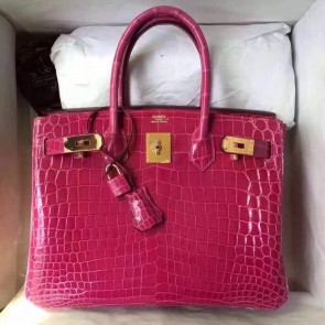 1:1 Replica Hermes Rose Red Birkin 30cm Crocodile Niloticus Shiny Bag HJ00032