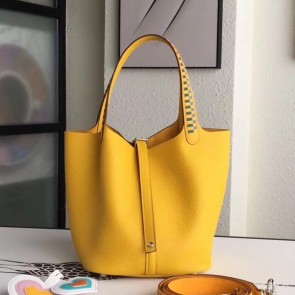 1:1 Replica Hermes Yellow Picotin Lock 22cm Braided Handles Bag HJ00150